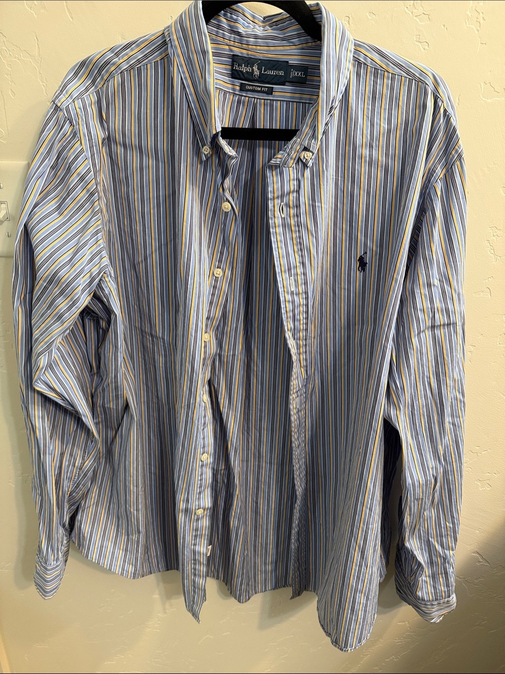 Ralph Lauren Men's Light Blue, Yellow & White Multi-Stripe Button-Down Shirt